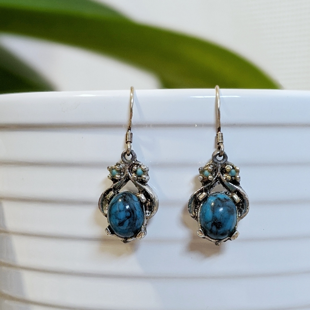 Art Deco Silver and Turquoise Drop Earrings